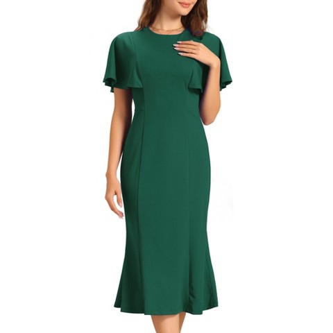 Женские платья INSPIRE CHIC Women's Ruffle Sleeve Round Neck Cocktail Party Work Sheath Dress Dark Green X-Small
