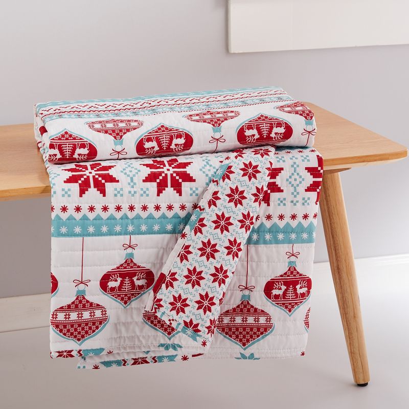 Silent Night Teal Holiday Quilted Throw Red - Levtex Home, 3 of 5