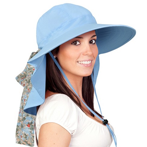 Solaris Womens Sun Hats Neck Flap Large Brim UV Protection Foldable Fishing Hiking Beach Cap, White