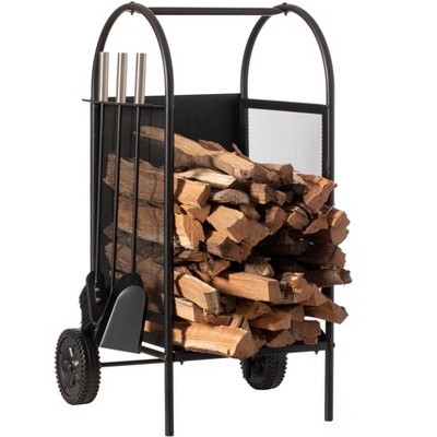 Plow & Hearth - All-in-one Firewood Wood Rack With Fireplace Tool Set,  Black : Target