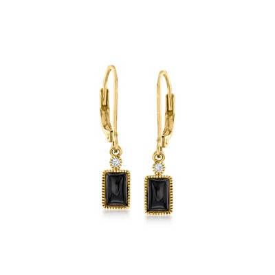 Pure Collection by Ross-Simons Black Onyx Drop Earrings With Diamond Accents in 14kt Yellow Gold