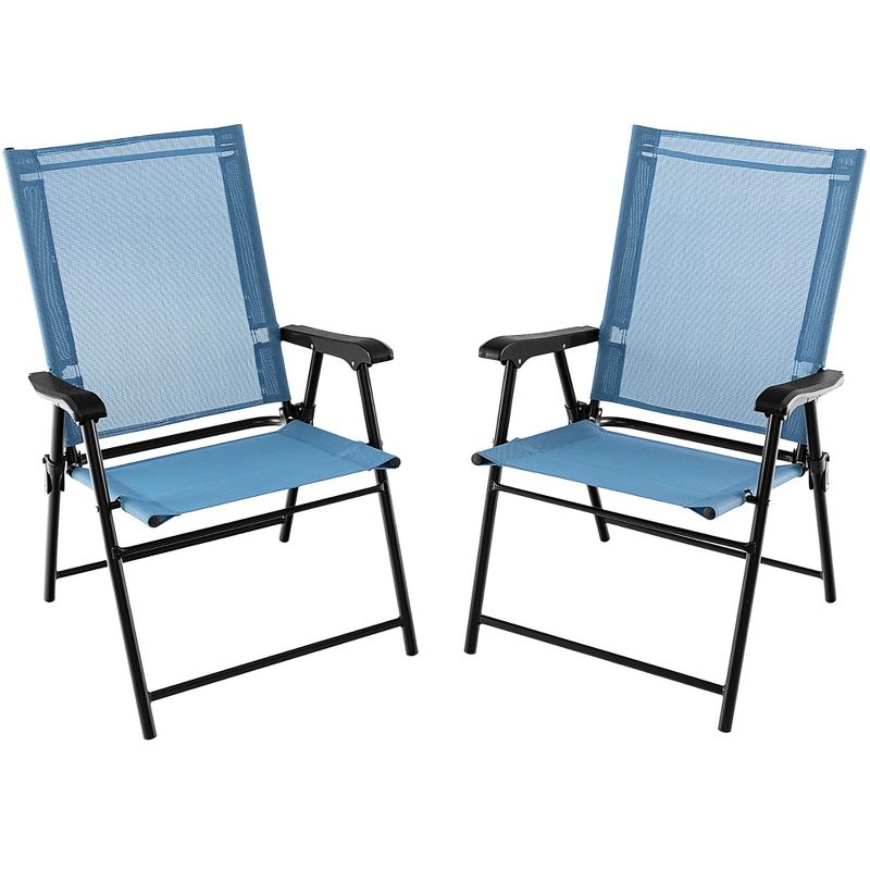 Tangkula Set of 2 Patio Folding Chairs Outdoor Portable Pack Lawn Chairs w/ Armrests, 1 of 8