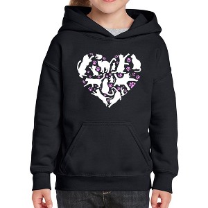 LA Pop Art Cat Heart - Girl's Word Art Hooded Sweatshirt - 1 of 4