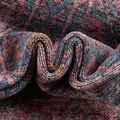 Mangata Blue and Pink Rectangular Washable Chenille Rug