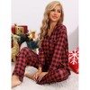 cheibear Christmas Family Check Printed Long Sleeve Top and Pants Pajama Sets Red Black - 3 of 4