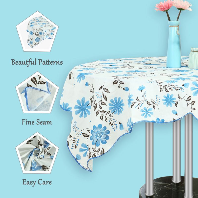 53"x53" Vinyl Water Oil Resistant Printed Tablecloths Blue Flower - PiccoCasa, 4 of 5