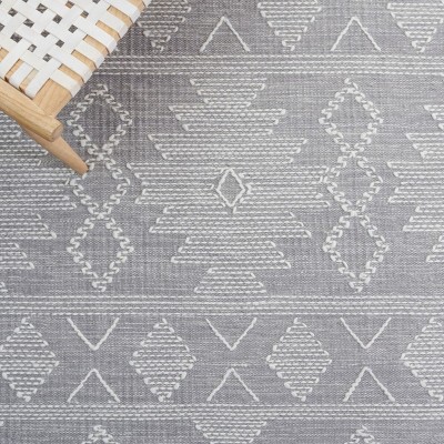 Bohemian Nomad-Inspired 72'' Square Gray Flat Weave Rug