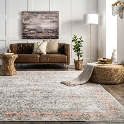 Eco-Friendly Faded Floral 8' x 10' Synthetic Washable Rug