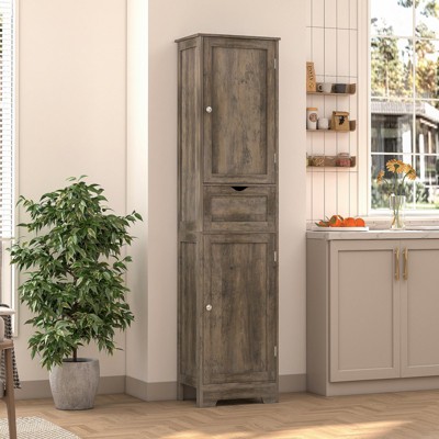USIKEY Tall Bathroom Storage Cabinet, Bathroom Cabinet with 2 Doors & 1 Drawer, Storage Cabinet with Adjustable Shelves, for Bathroom, Living Room