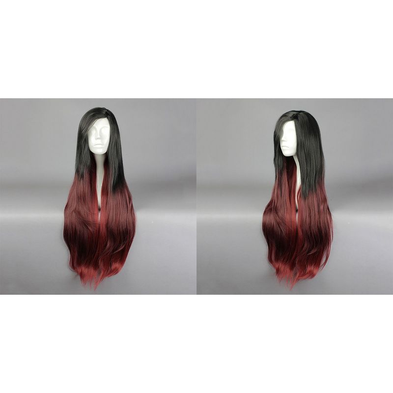 Unique Bargains Curly Women's Wigs 33" Black Gradient Red with Wig Cap, 5 of 7