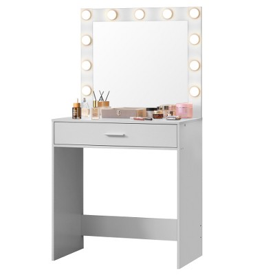 Vanity Desk with Mirror and Lights, Dressing Table with Large Drawer, 1 Level Storage Dresser & 3 Lighting Modes Adjustable Brightness