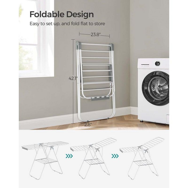 SONGMICS Foldable Clothes Drying Rack with Sock Clips Laundry Drying Rack with Height-Adjustable Gullwings, 4 of 8