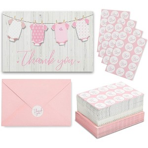 Pipilo Press 60-Pack Girl Baby Shower Thank You Cards with Envelopes and Stickers for Gender Reveal Parties, 6x4 in - 1 of 4