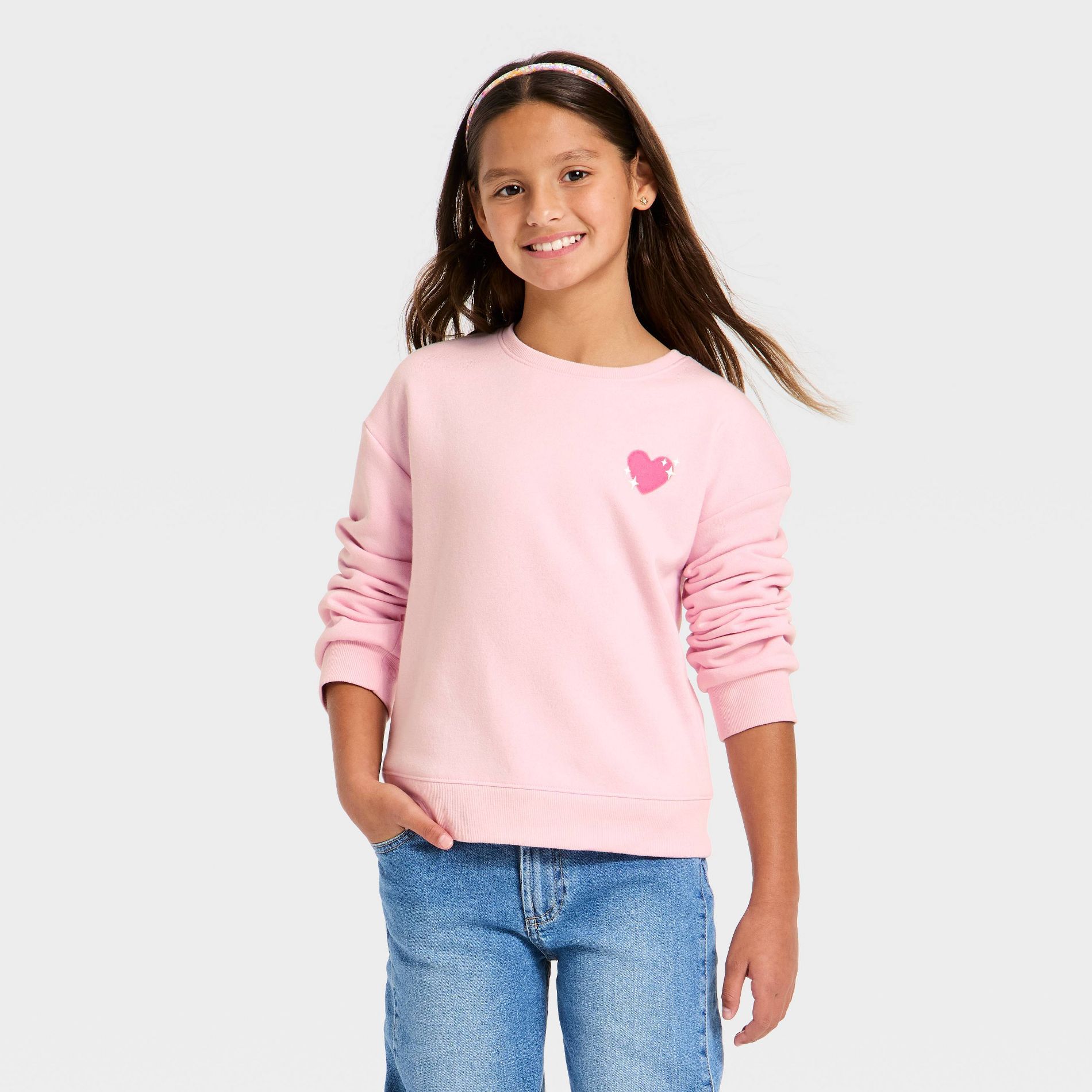 Girls' Valentine's Day 'Heart' Fleece Sweatshirt - Cat & Jack™ Pink