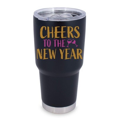 100 North 30 Ounce Stainless Steel On the Go Travel Tumbler With Push Top Lid, Cheers to the New Year Black