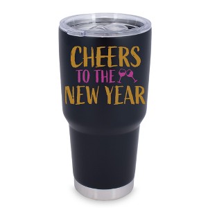 100 North 30 Ounce Stainless Steel On the Go Travel Tumbler With Push Top Lid, Cheers to the New Year Black - 1 of 4