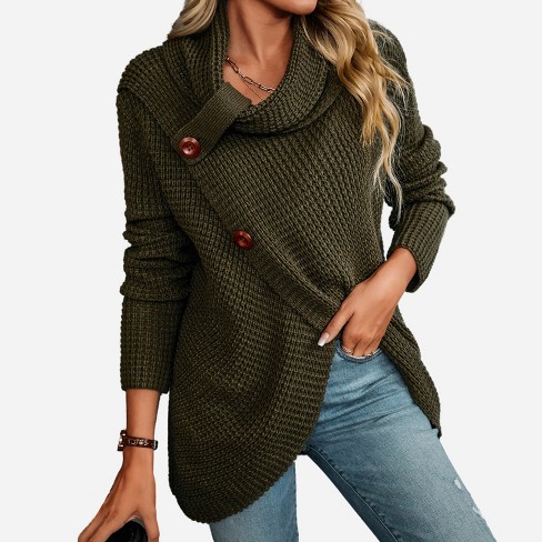Women's Buttoned Turtleneck Wrap Sweater - Cupshe : Target