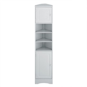 OUTSUPPLY Tall Corner Bathroom Storage Cabinet with Adjustable Shelves, 2 Doors & Open Shelf, Triangle Design - 1 of 4