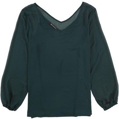 I.N.C International Concepts Womens Sheer-Trim Knit Blouse, Green, Medium