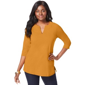 Jessica London Women's Plus Size Stretch Cotton Notch Neck Tunic - 1 of 4