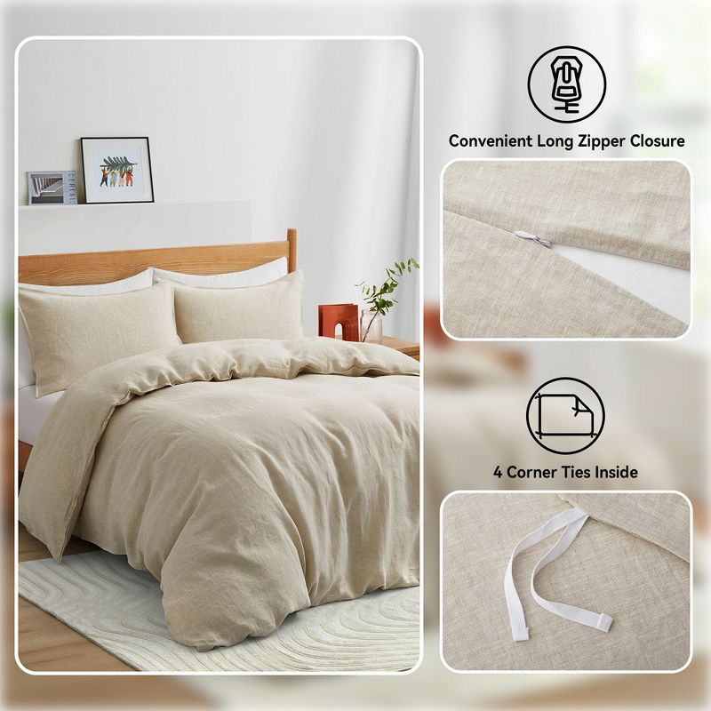 Peace Nest Luxurious 100% Premium Flax Linen Duvet Cover and Pillow Sham Set Moisture-Wicking and Breathable, 4 of 12