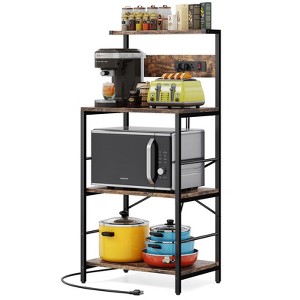 Anycoo 4-Tier Bakers Rack with Power Outlets, Microwave Stand with Storage, Freestanding Kitchen Shelf, Coffee Bar Table, Black/Brown/Gray - 1 of 4