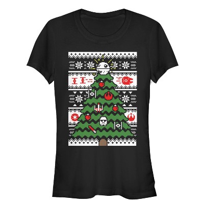 Juniors Womens Star Wars Ugly Christmas Tree T-shirt - Black - Large ...