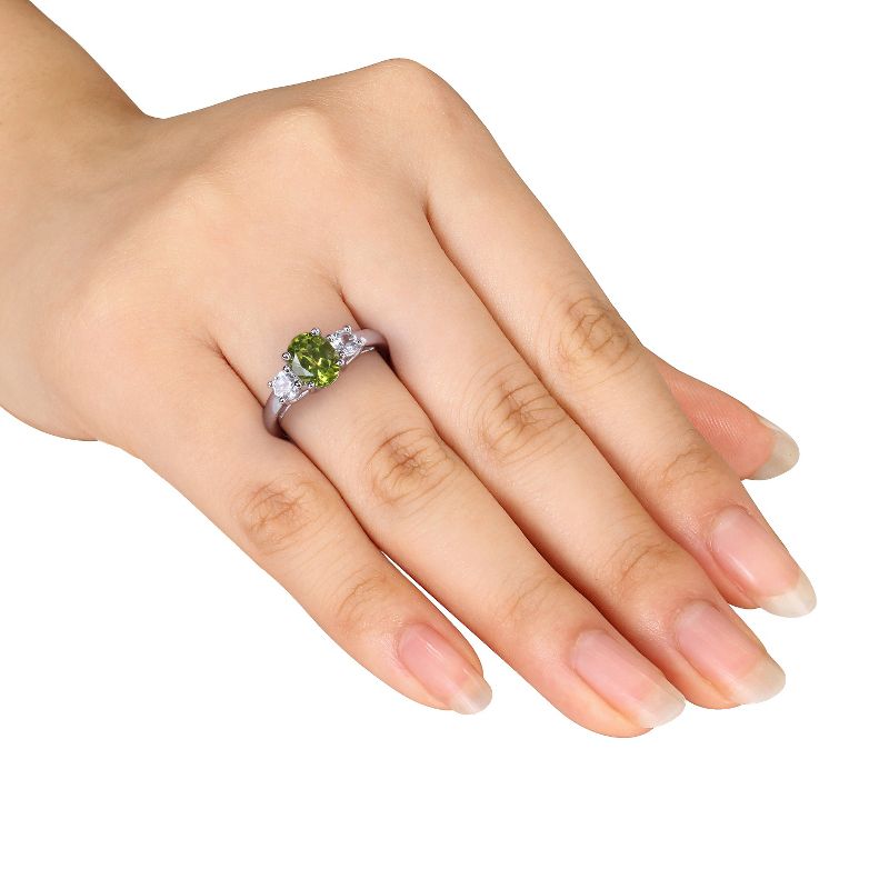 1.25 CT. T.W. Peridot and .64 CT. T.W. Sapphire 4-Prong Setting Ring in Sterling Silver, 4 of 5