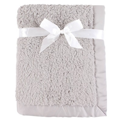 Hudson Baby Unisex Baby Sherpa Plush Blanket with Satin Binding - Gray One Size