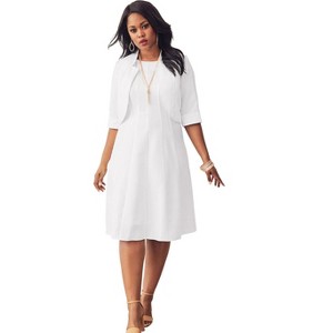 Roaman's Petite Plus Size Elbow Sleeve Fit-And-Flare Dress With Bolero Jacket – 2-Piece Suit - 1 of 4