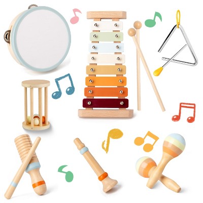 Babyluv "8-Piece Montessori Musical Toy Set for Toddlers: Xylophone, Tambourine, Maracas & More for Ages 3-5" Multicolor