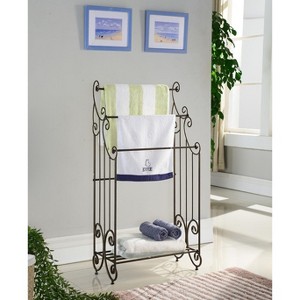 Kings Brand Furniture - Pewter Metal Free Standing Towel Rack Stand with Shelf - 1 of 4