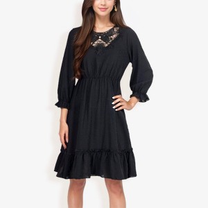 Anna-Kaci Women's Lace Detail Long Sleeve Ruffle Hem Fashion Dress - 1 of 4