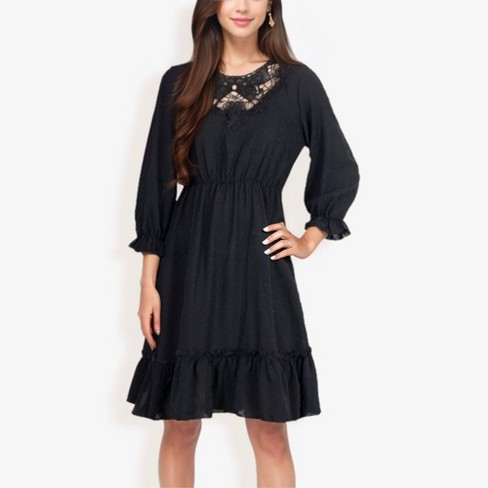 Anna-Kaci Women's Lace Detail Long Sleeve Ruffle Hem Dress - image 1 of 4