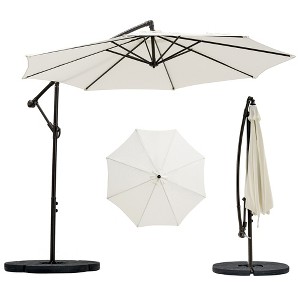 VECELO 10ft Offset Hanging Patio Umbrella with UV Protection Waterproof for Outdoor/Garden/Lawn, 8 Sturdy Ribs, Handy Crank&Cross Base, Red/Tan/White - 1 of 4