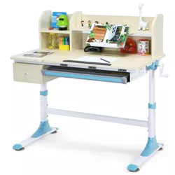 Costway Adjustable Height Kids Study Desk Drafting Table w/Bookshelf&Hutch Pink\Blue\Grey