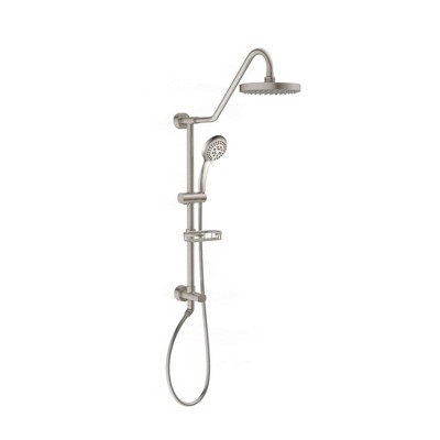 PULSE ShowerSpas Kauai III Brushed Nickel Rain Shower Head with Handheld Spray - 1.8 GPM, 8" Showerhead, 5-Function HandShower, Adjustable Slide Bar