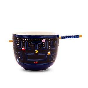 Silver Buffalo PAC-MAN Classic Maze 20-Ounce Ceramic Ramen Bowl and Chopstick Set - 1 of 4
