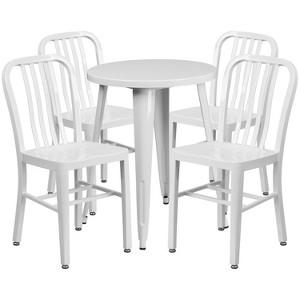 Emma and Oliver Commercial Grade 24" Round Metal Indoor-Outdoor Table Set & 4 Slat Back Chairs - 1 of 4