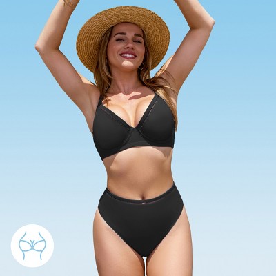 Women's Big Bust DD+ Underwire Bikini Top & Mid-Rise Bottoms Set Swimsuit - Cupshe