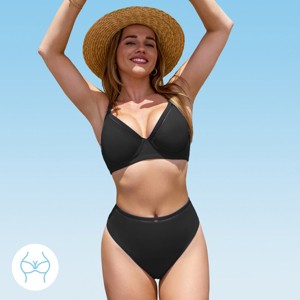 Women's Big Bust DD+ Underwire Bikini Top & Mid-Rise Bottoms Set Swimsuit - Cupshe - 1 of 4