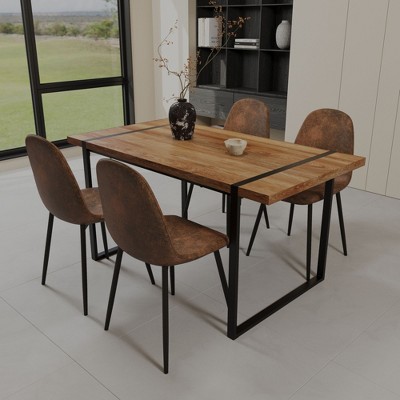 NicBex Dining Table Set for 4 Modern Kitchen Table with Walnut Wooden Tabletop, Metal Frame and 4 Suede Chairs for Kitchen