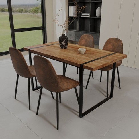 NicBex Dining Table Set for 4 Modern Kitchen Table with Walnut Wooden Tabletop, Metal Frame and 4 Suede Chairs for Kitchen - image 1 of 4