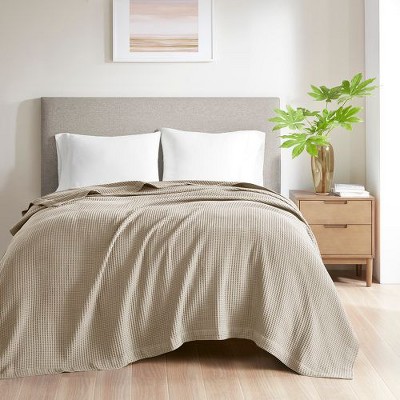 Sapphtopaz Waffle Weave Cotton Blanket, Ultra Soft Breathable Throw Blanket, 90"W x 90"L Cooling Blankets for Bed, Full/Queen Blanket