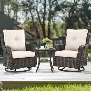 SUGOLD 3-Piece Swivel Rocking Rattan Chair Outdoor, Patio Bistro Furniture Conversation Set(Brown, Beige) - 1 of 1