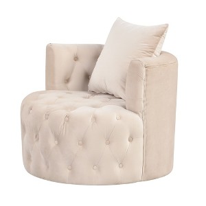 Velvet 360° Swivel Barrel Accent Chair Tufted Button Bucket Club Leisure Chairs with Pillows -Morden Fort - 1 of 4