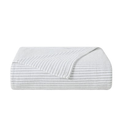 50"x60" Striped Chenille Throw Blanket White/Gray - Brooklyn Loom