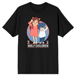 Wolf Children Yuki & Ame Character Circle Crew Neck Short Sleeve Black Adult T-shirt - 1 of 3