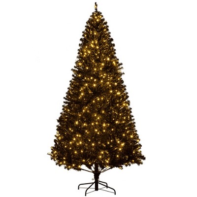 HOMCOM 7.5 FT Tall Pre-Lit Douglas Fir Artificial Christmas Tree with Realistic Branches, 500 Warm White LED Lights and 1346 Tips, Black