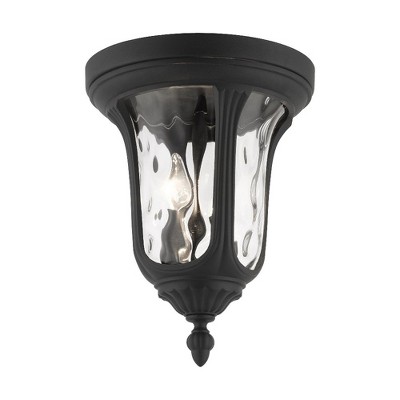 Elegant Oxford Hand-Blown Clear Water Glass 2-Light LED Flush Mount in Textured Black